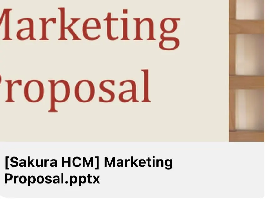 A slide titled “Marketing Proposal” in a file preview named “[Sakura HCM] Marketing Proposal.pptx”.
